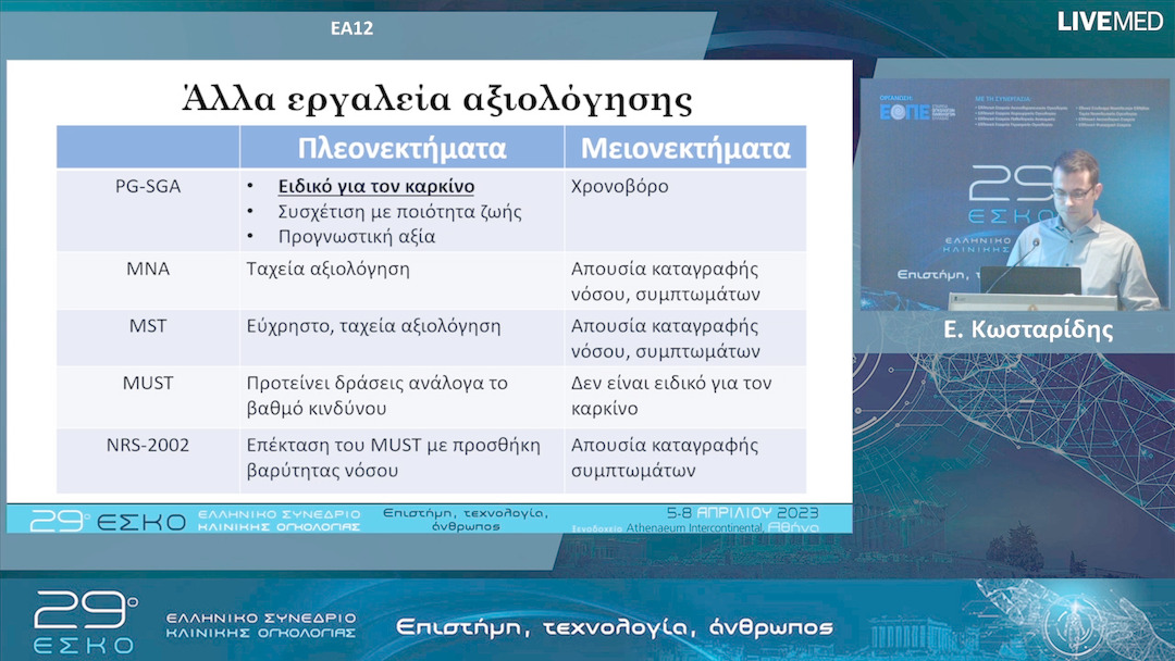 07 Ε. Κωσταρίδης - ΕΑ12: Κλινική σημασία της διατροφικής αξιολόγησης των ογκολογικών ασθενών.