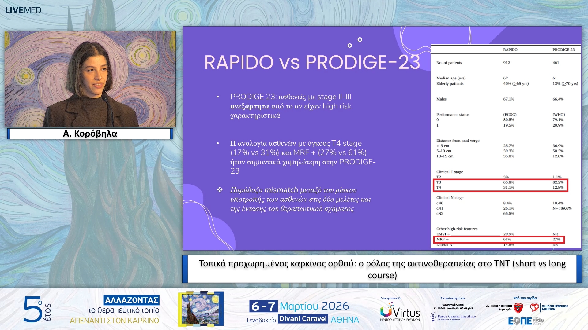 01 Α. Κορόβηλα - Τοπικά προχωρημένος καρκίνος ορθού: ο ρόλος της ακτινοθεραπείας στο TNT (short vs long course).